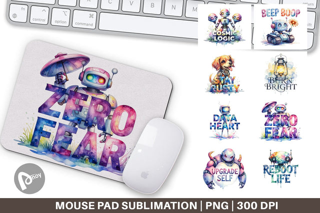 Mouse Pad Cute Vintage Robot Quotes Sublimation artnoy 