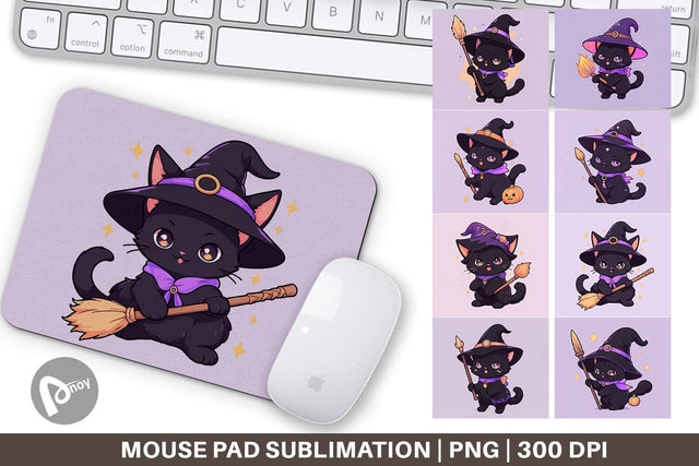 Mouse Pad Cute Witchy Cat Halloween Sublimation artnoy 