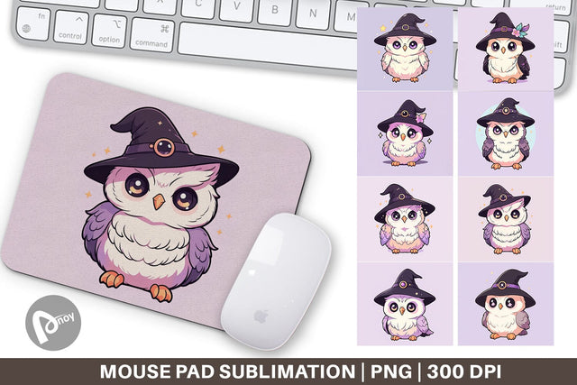 Mouse Pad Cute Witchy Owl Halloween Sublimation artnoy 