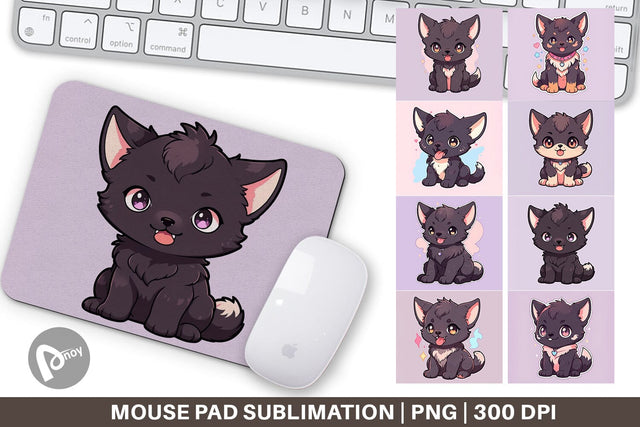 Mouse Pad Cute Wolf Halloween Sublimation artnoy 