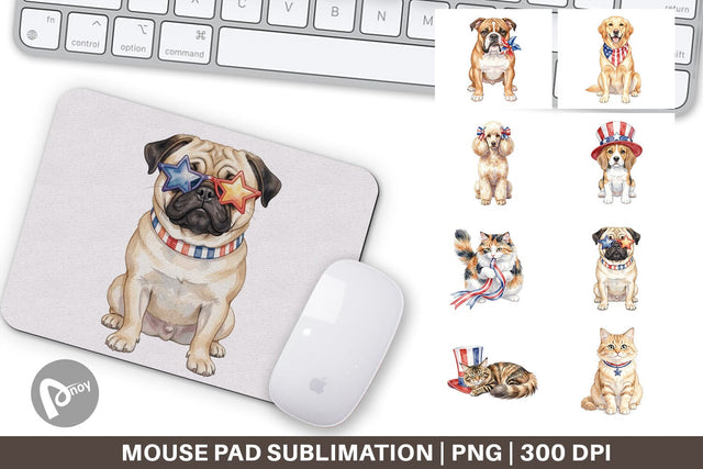 Mouse Pad Cutesy Patriotic Dogs and Cats Sublimation artnoy 