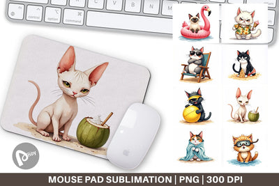 Mouse Pad Cynical Summer Cats Watercolor Sublimation artnoy 