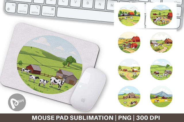 Mouse Pad Dairy Farm Scene Sublimation artnoy 