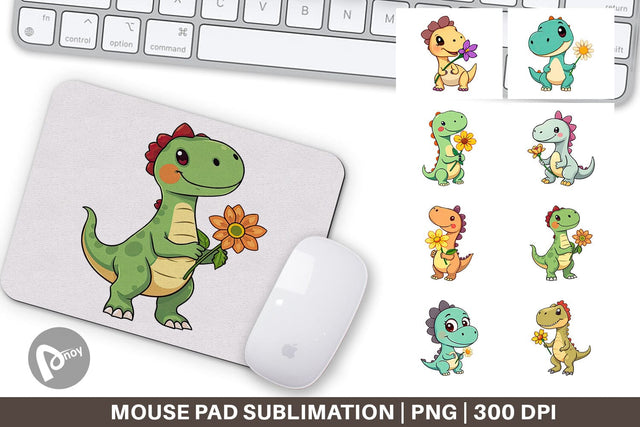 Mouse Pad Dino with Flower Sublimation artnoy 