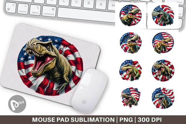 Mouse Pad Dinosaur 4th of July Sublimation artnoy 