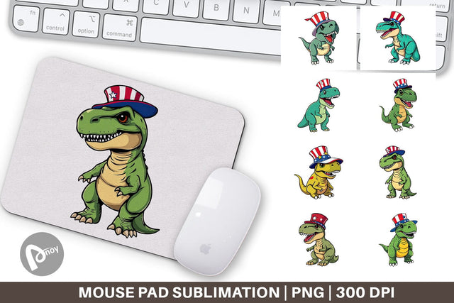 Mouse Pad Dinosaur Patriotic Sublimation artnoy 