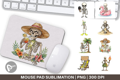 Mouse Pad Disgruntled Summer Skeleton Watercolor Sublimation artnoy 