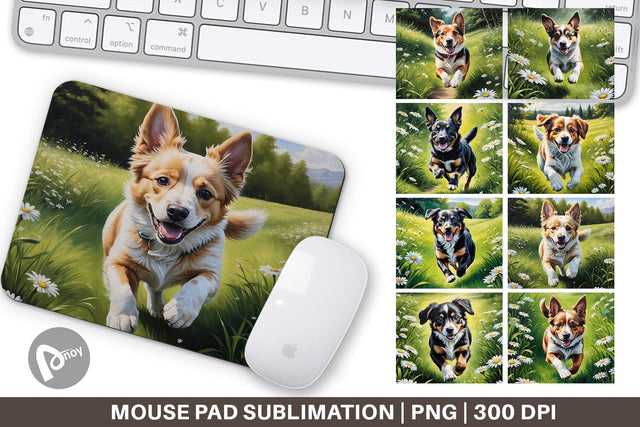Mouse Pad Dog Running in Meadow Sublimation artnoy 