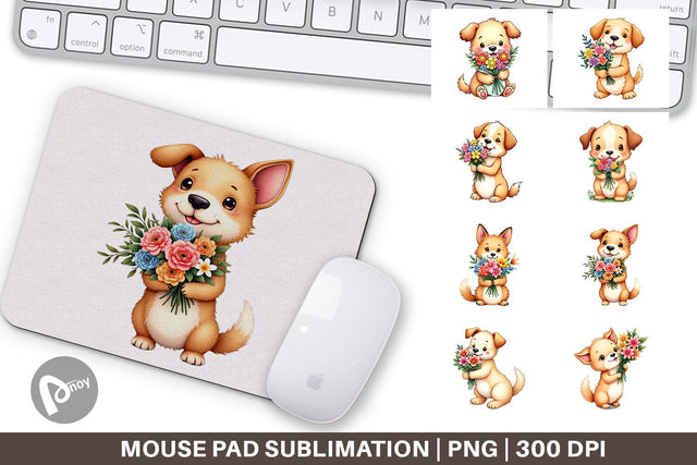 Mouse Pad Dog Spring Bouquet Sublimation artnoy 
