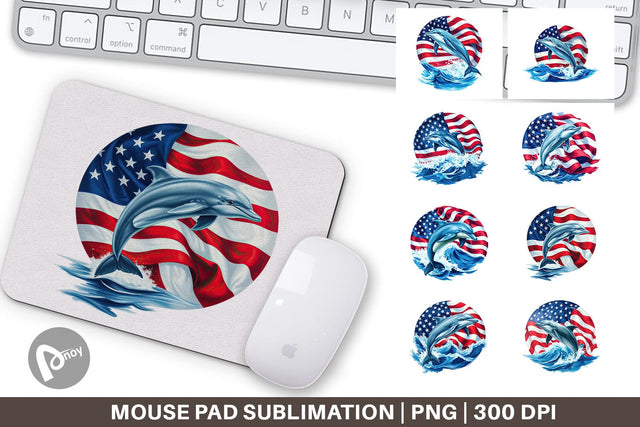 Mouse Pad Dolphin 4th of July Sublimation artnoy 