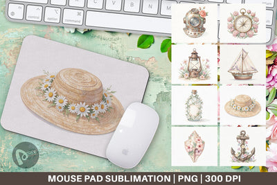Mouse Pad Elegant Coastal Summer Watercolor Sublimation artnoy 