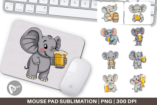 Mouse Pad Elephant Beer Day Sublimation artnoy 