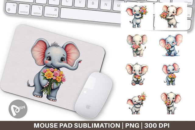 Mouse Pad Elephant Spring Bouquet Sublimation artnoy 