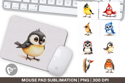 Mouse Pad Enchanted Winter Birds Watercolor Sublimation artnoy 