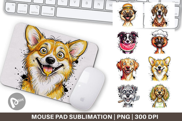 Mouse Pad Enthusiastic BBQ Dog Watercolor Sublimation artnoy 
