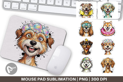 Mouse Pad Enthusiastic Wet Dog Pool Party Sublimation artnoy 