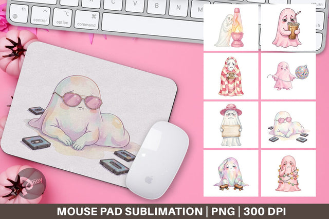 Mouse Pad Exhausted Retro Ghost Pink Watercolor Sublimation artnoy 