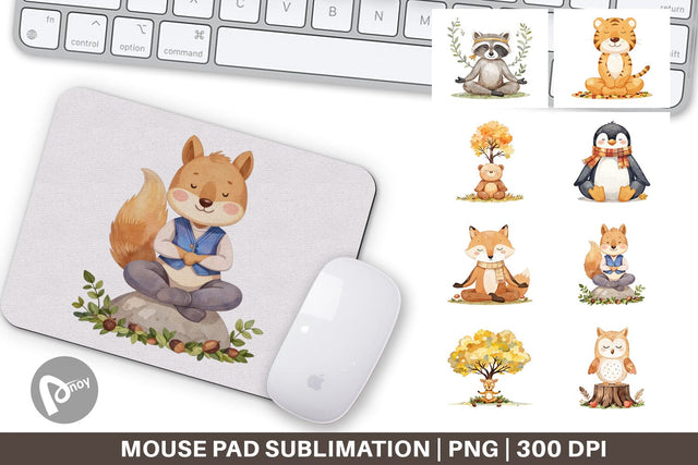 Mouse Pad Fall Meditating Animals Sublimation artnoy 