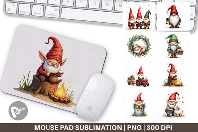 Mouse Pad Farmhouse Christmas Gnomes Watercolor Sublimation artnoy 