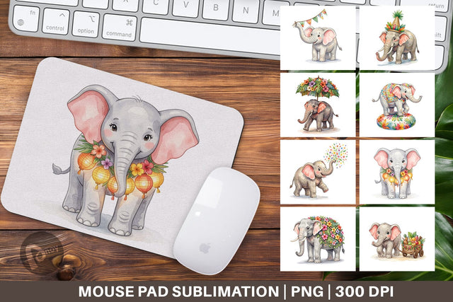 Mouse Pad Festive Carnival Elephant Watercolor Sublimation artnoy 