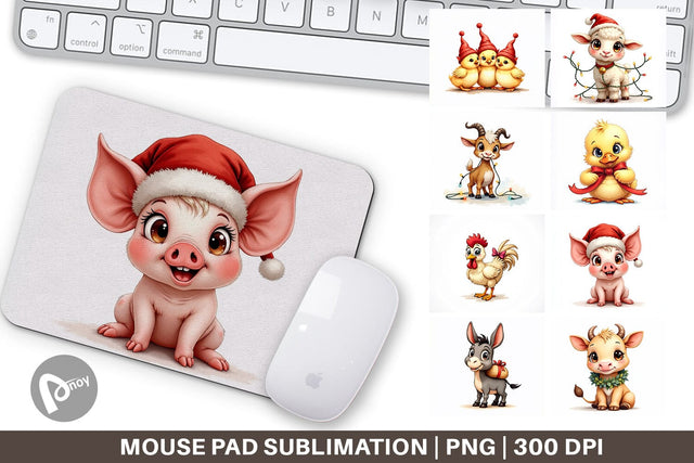 Mouse Pad Festive Farmhouse Friends Vintage Christmas Sublimation artnoy 