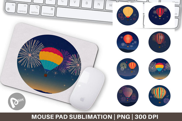 Mouse Pad Fireworks Hot Air Balloon Sublimation artnoy 