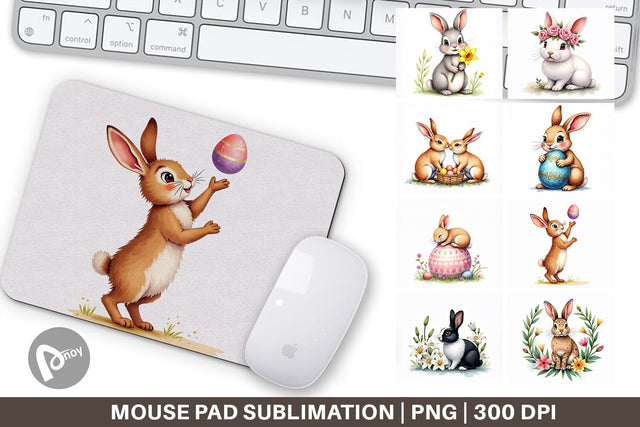 Mouse Pad Floral Easter Bunny Sublimation artnoy 