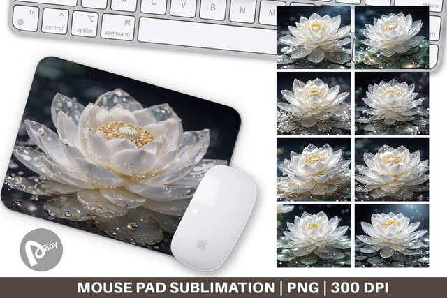Mouse Pad Flower White Lotus Glitter Sublimation artnoy 