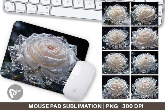 Mouse Pad Flower White Rose Glitter Sublimation artnoy 