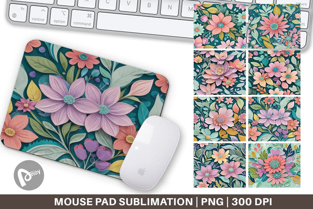 Mouse Pad Flowers and Leaves Pattern Sublimation artnoy 