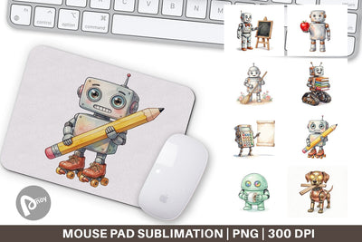 Mouse Pad Friendly Retro School Robot Watercolor Sublimation artnoy 