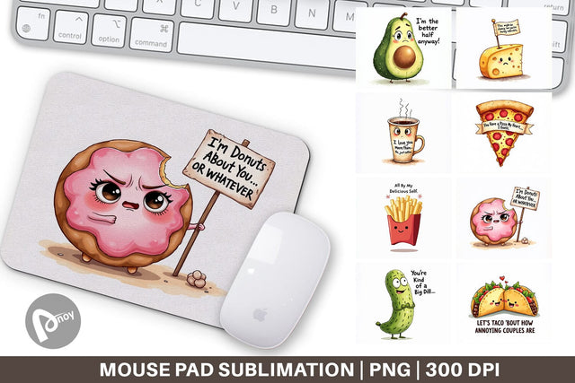 Mouse Pad Funny Food Puns Valentine Sarcastic Love Bites Watercolor Sublimation artnoy 