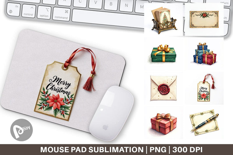 Mouse Pad Gilded Age Christmas Mail & Parcel Watercolor Art Sublimation artnoy 