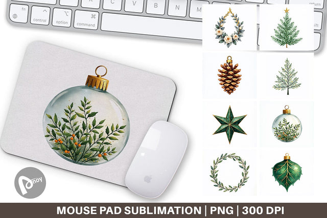 Mouse Pad Gilded Botanical Watercolor Christmas Sublimation artnoy 