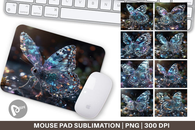 Mouse Pad Glass Butterfly Glitter Sublimation artnoy 