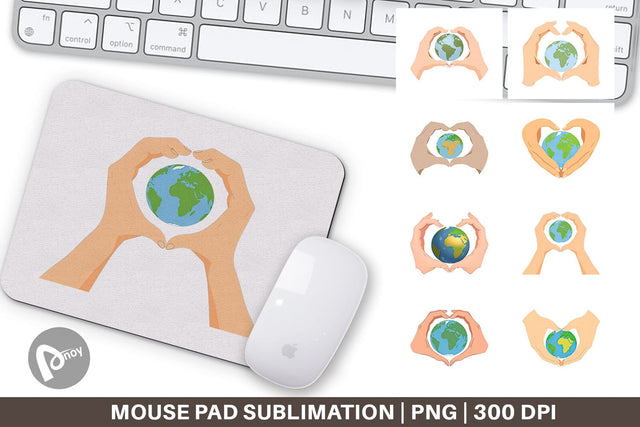 Mouse Pad Globe in a Heart Hands Sublimation artnoy 