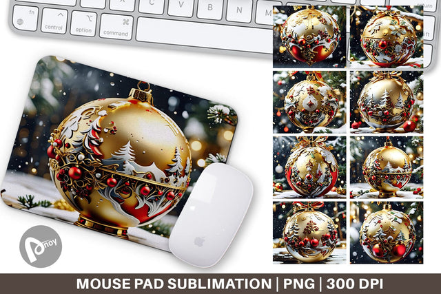 Mouse Pad Gold Round Christmas Sublimation artnoy 