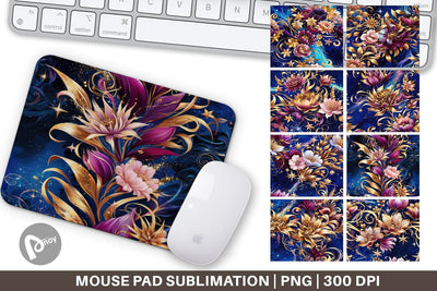 Mouse Pad Golden Floral Pattern Sublimation artnoy 