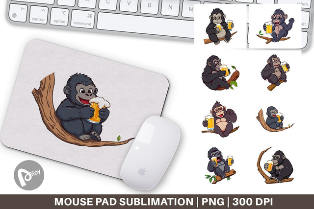 Mouse Pad Gorilla Beer Day Sublimation artnoy 