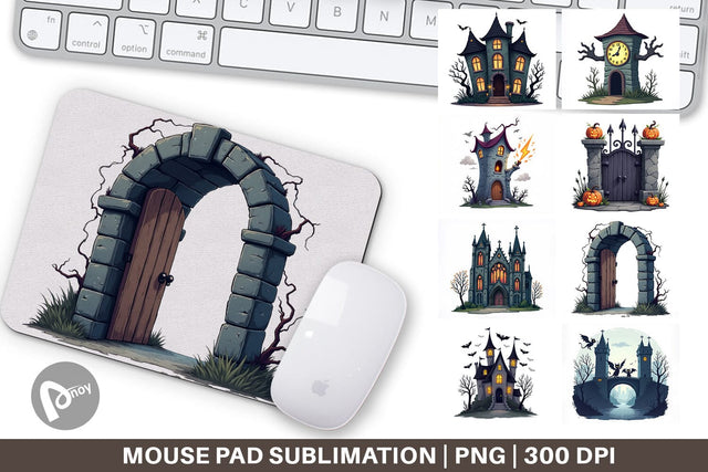 Mouse Pad Gothic Halloween Gothic Architecture Sublimation artnoy 