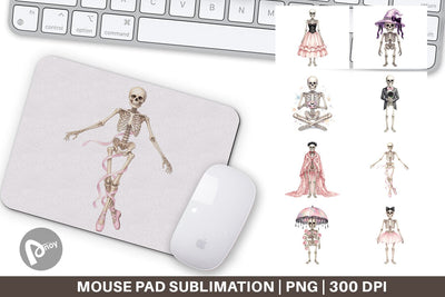Mouse Pad Graceful Coquette Skeleton Watercolor Sublimation artnoy 
