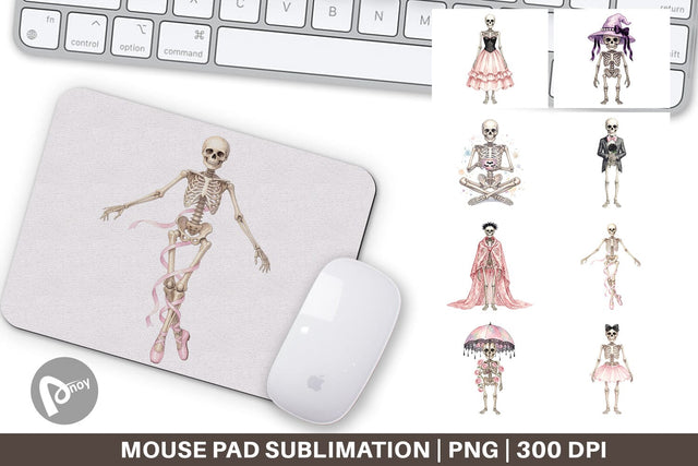 Mouse Pad Graceful Coquette Skeleton Watercolor Sublimation artnoy 