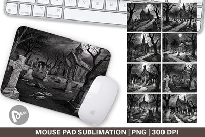 Mouse Pad Graveyard Halloween Sublimation artnoy 