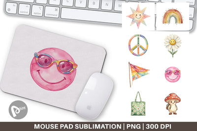 Mouse Pad Groovy 70s School Nostalgia Watercolor Sublimation artnoy 