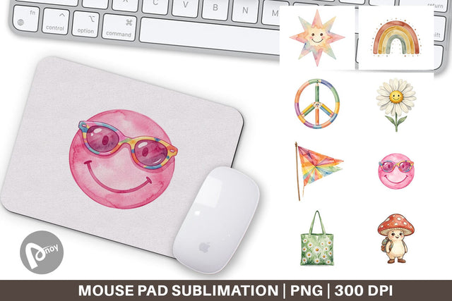 Mouse Pad Groovy 70s School Nostalgia Watercolor Sublimation artnoy 