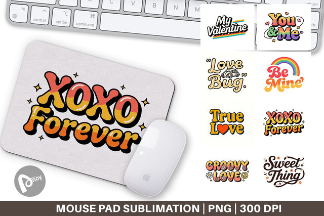 Mouse Pad Groovy Love Retro Valentine Quotes Sublimation artnoy 