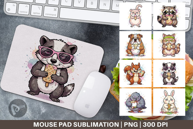 Mouse Pad Grumpy Anti Diet Animal Watercolor Sublimation artnoy 