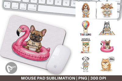 Mouse Pad Grumpy Beach Dog Sarcastic Watercolor Sublimation artnoy 