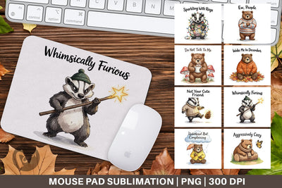 Mouse Pad Grumpy Bear Badger Hygge Watercolor Sublimation artnoy 