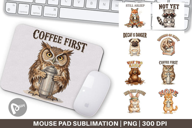 Mouse Pad Grumpy Caffeine Crash Vintage Watercolor Sublimation artnoy 